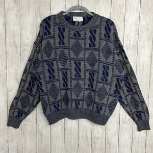 Vintage Chapel Hill Gray Blue Long Sleeve Geometric Warm Acrylic Sweater XL